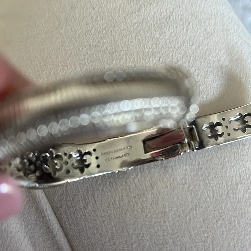 Judith Ripka Silver Textured Bangle Bracelet - Picture 7 of 9